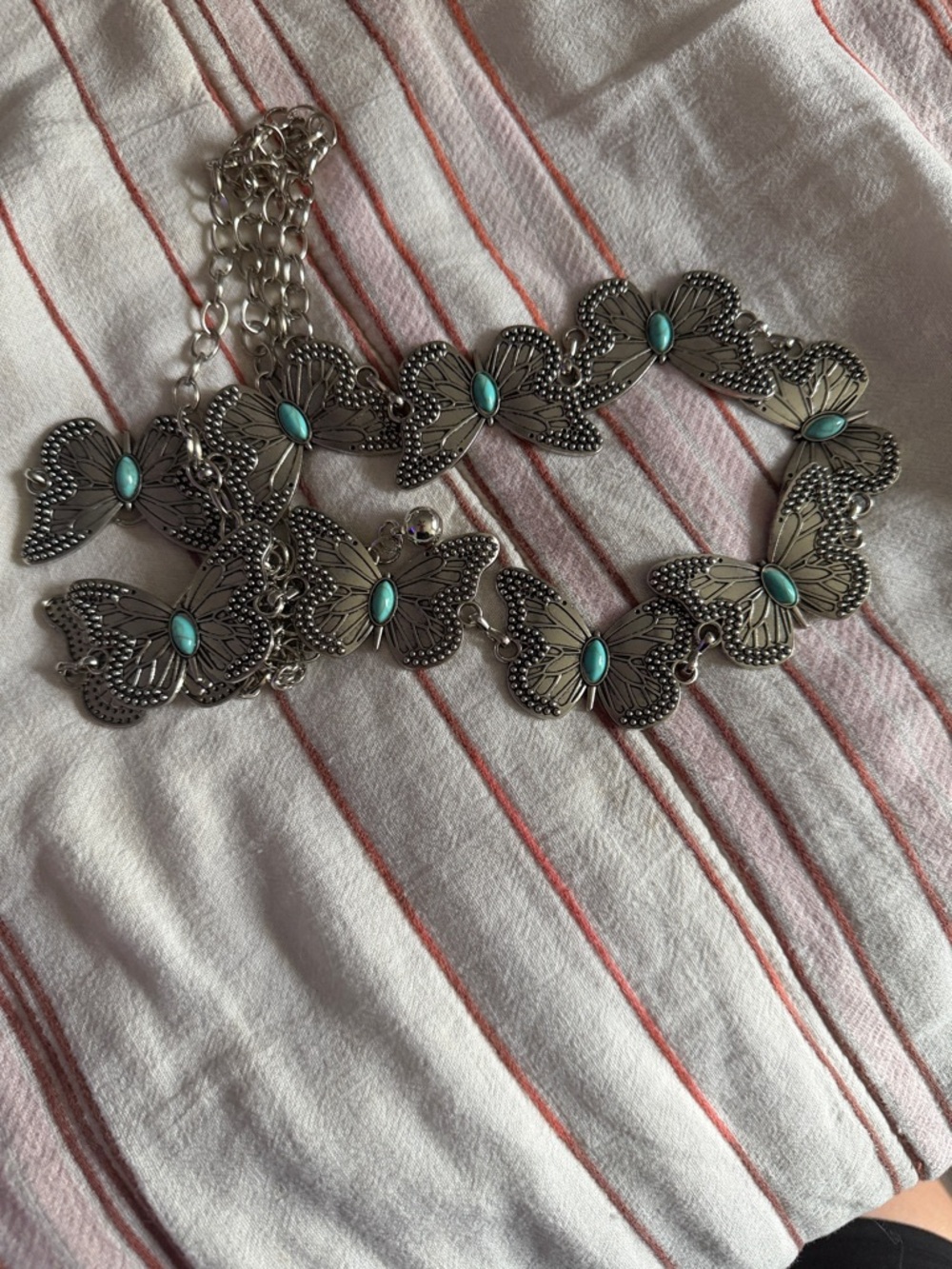 Silver Butterfly Link Waist Chain with Turquoise Accents
